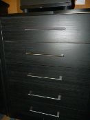 *Chest of 5 Drawers in Black Ash Finish with Brushed Stainless Steel Bar Handles