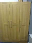 *3 Door Triple Wardrobe in Light Oak Finish with Brushed Stainless Steel Bar Handles