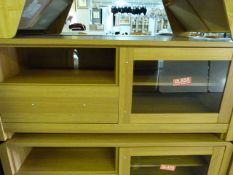 *Home Entertainment Media Unit enclosed by Glass Door and Drawer in Light Oak Finish and Brushed
