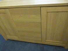 *2 Door Sideboard Unit with 3 Drawers in Light Oak Finish & Brushed Stainless Steel Handles