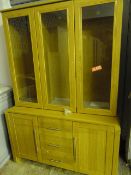 *Display Cabinet over Cupboards in Light Oak Finish with Brushed Stainless Steel Handles