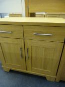 *2 Door Sideboard Unit with Drawer in Light Oak Finish with Brushed Stainless Steel Handles