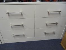 *White Unit Comprising of 6 Drawers with Brushed Stainless Steel Handles