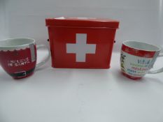 *Metal First Aid Box and 2 Festive Mugs