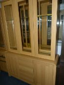 *Mirror Backed Display Unit over Sideboard in Light Oak Finish with Brushed Stainless Steel Handles