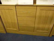 *Sideboard Unit with 2 Cupboards and 3 Drawers in Light Oak Finish with Brushed Stainless Steel