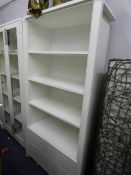 *Open Fronted Bookcase over Drawers in White Finish with Brushed Stainless Steel Handles
