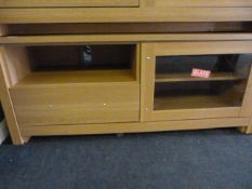 *Home Entertainment Media Unit enclosed by Glass Door and Drawer in Light Oak Finish and Brushed