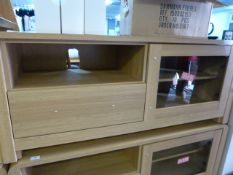 *Home Entertainment Media Unit enclosed by Glass Door and Drawer in Light Oak Finish and Brushed