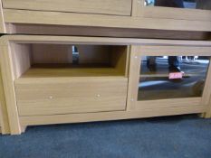 *Home Entertainment Media Unit enclosed by Glass Door and Drawer in Light Oak Finish and Brushed