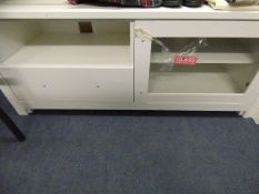 *Home Entertainment Unit enclosed with Glazed Door in White Finish with Brush Stainless Steel