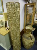 *Rattan and Calico Circular Floor Lamp - No Fittings