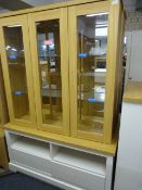 *Mirror Backed Display Unit over Storage Unit in Light Oak and White Finish