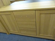 *2 Door Sideboard Unit with 3 Drawers in Light Oak Finish & Brushed Stainless Steel Handles