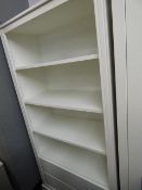 *Open Fronted Bookcase over Drawers in White Finish with Brushed Stainless Steel Handles