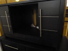 *Black Ash TV Unit with Cupboards with Brushed Stainless Steel Handles