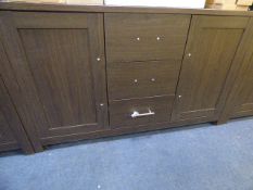*Sideboard in Dark Wood Finish with Brush Stainless Steel Handles - 2 Cupboards, 3 Drawers