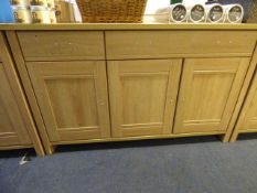 *SIDE BOARD UNIT WITH 2 DRAWERS AND CUPBOARDS IN LIMED OAK FINISH WITH BRUSHED STAINLESS STEEL