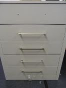 *Chest of 5 Drawers in White Finish with Brushed Stainless Steel Handles