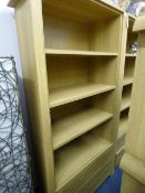 *Open Fronted Bookcase over Drawers in Light Oak Finish with Brushed Stainless Steel Handles