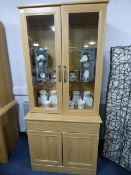 *GLAZED WALL UNIT OVER CUPBOARD IN WHITE OAK FINISH