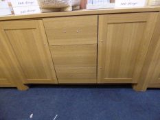 *Sideboard Unit with 3 Drawers and Cupboards in Light Oak Finish with Brushed Stainless Steel