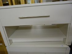 *Occasional Table with Drawer & Under Shelf in White Finish with Brushed Stainless steel Handles