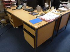*2 Double Pedestal Desks in Beech and Grey Finish with Matching Side Table