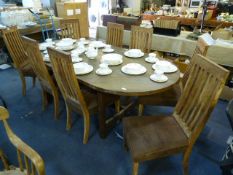 Large Pine Dining Table with 8 Dining Chairs