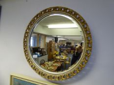 French Circular Bevel Edged Wall Mirror with Gilt Frame