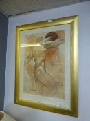 Gilt Framed Print - Male Nude