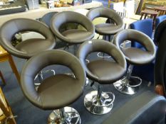 Set of 6 Brown Leatherette Gas Filled Bar Stools