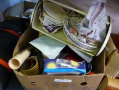 Box containing Bread Bin - Dinner Plates - Jardinieres - Glassware