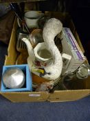 Box containing Plates - Teapot - Jug - Glass Vase etc
