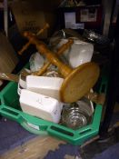 Green Basket containing Glassware - Dinnerware etc