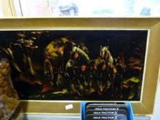Framed Velvet Picture Depicting Horse & Cart