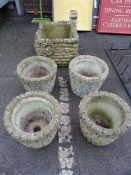 5 Concrete Planters - 1 Square & 4 Circular
