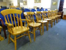 6 Beech Dining Chairs and 2 Carvers