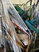 Trolley containing Assorted Curtain Poles - Garden Equipment - Tools - Hose Pipes etc