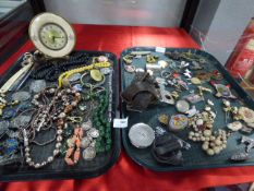 2 Trays of Vintage Costume Jewellery - Enamel & Pin Badges - Girl Guide Items etc