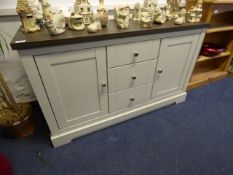 *2 Door 3 Drawer Grey Sideboard with Dark Top