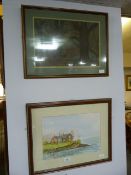 2 Framed Pictures Depicting A Cottage by The Lake & Woodland Scene