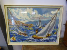 Framed Tapestry Picture Depicting Yachts