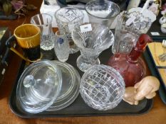 Tray containing Glass Vases - Posy Bowl & Cranberry Jug