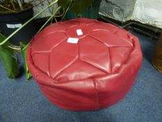 Red Leather Pouffe