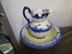 Blue & White Floral Patterned Jug & Bowl Set