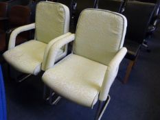Pair of Green Floral Upholstered Elbow Chairs