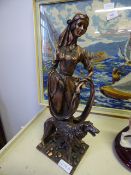 Bronze Effect Deco Style Lady with Dog
