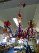 Multi Coloured Glass 6 Branch Chandelier