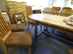 Pine Oval Dining Table with 8 High Backed Chairs with Suede Seats